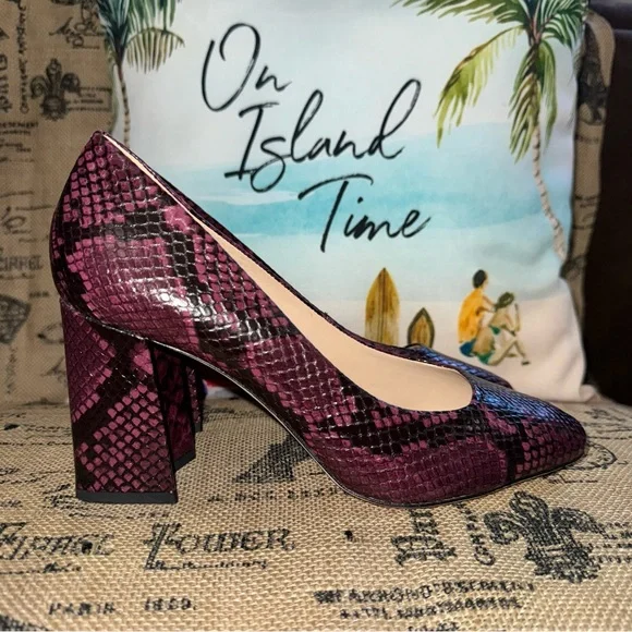 Antonio Melani NWOB! Orlin Burgundy/Black Snake Embossed Leather Pump - Picture 5 of 14